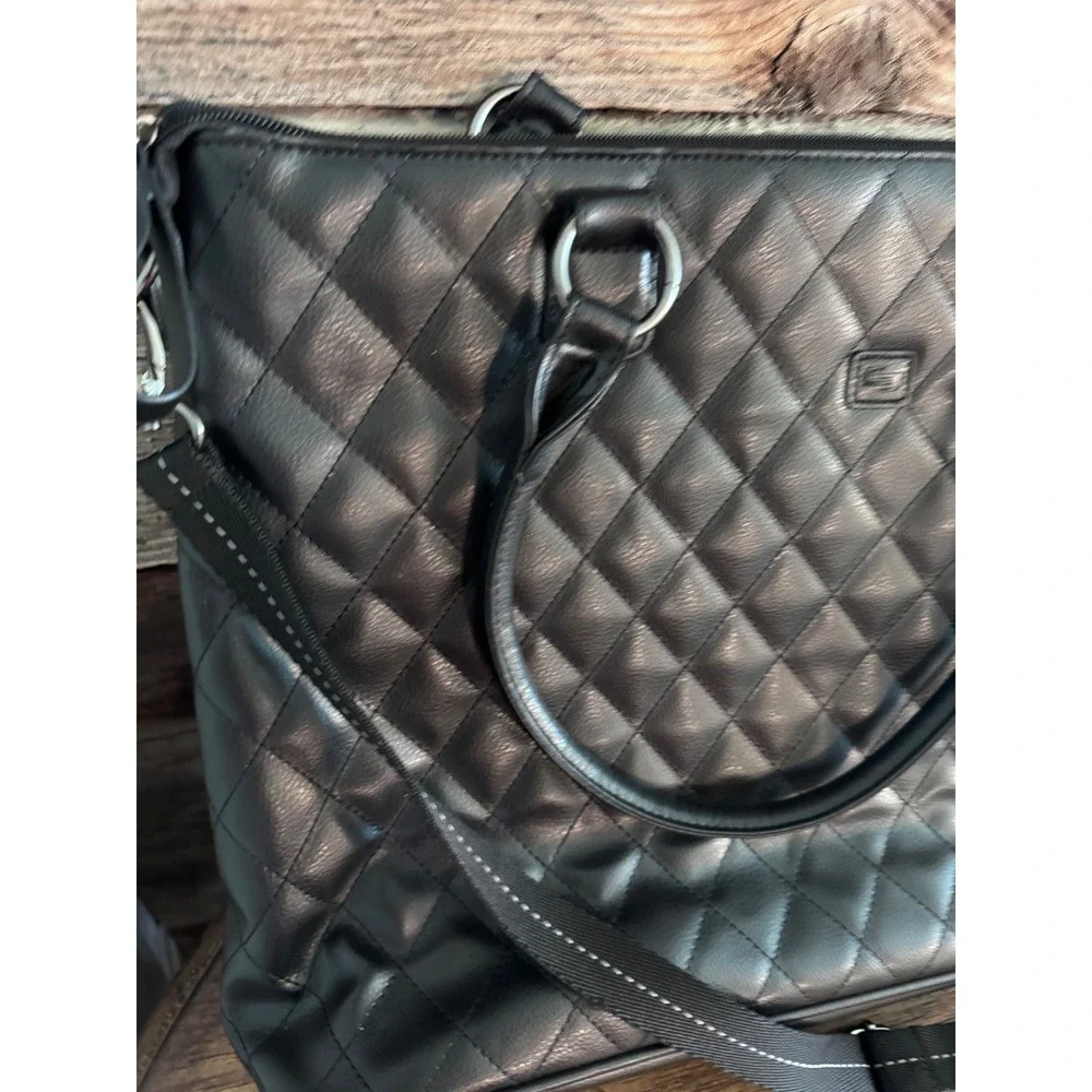Solo New York Quilted Laptop Tote Bag Black Work Briefcase Crossbody Strap